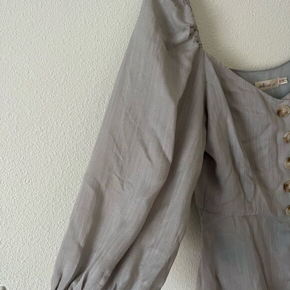 Millibon taupe Women button puff sleeve dress size M - Picture 6 of 7